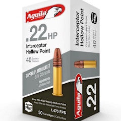 AMMO 22LR Aguila Interceptor HV HP 40Gr 1470FPS (50 Box)